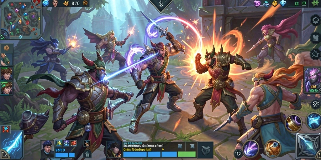 Tampilan aksi seru dalam gameplay game MOBA 8768.