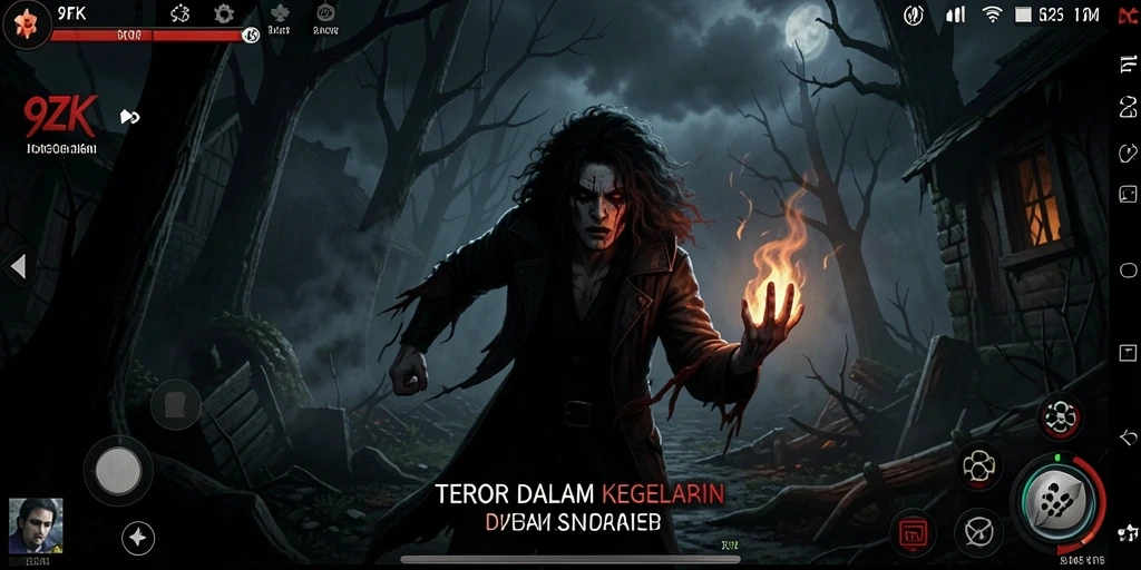 Gambaran menegangkan gameplay 9ZK yang penuh dengan kegelapan.