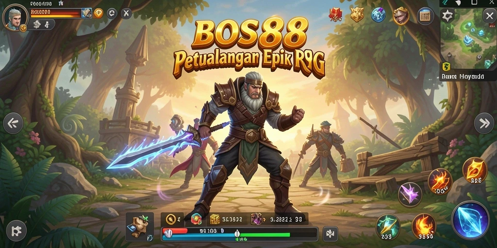 Tampilan gameplay <strong>BOS88</strong> dengan petualangan karakter yang memukau di dunia fantasi.