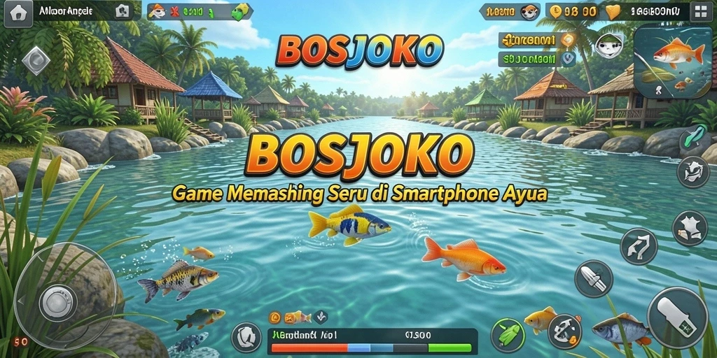 Screenshot gameplay <strong>BOSJOKO</strong> yang menampilkan aksi memancing yang seru.