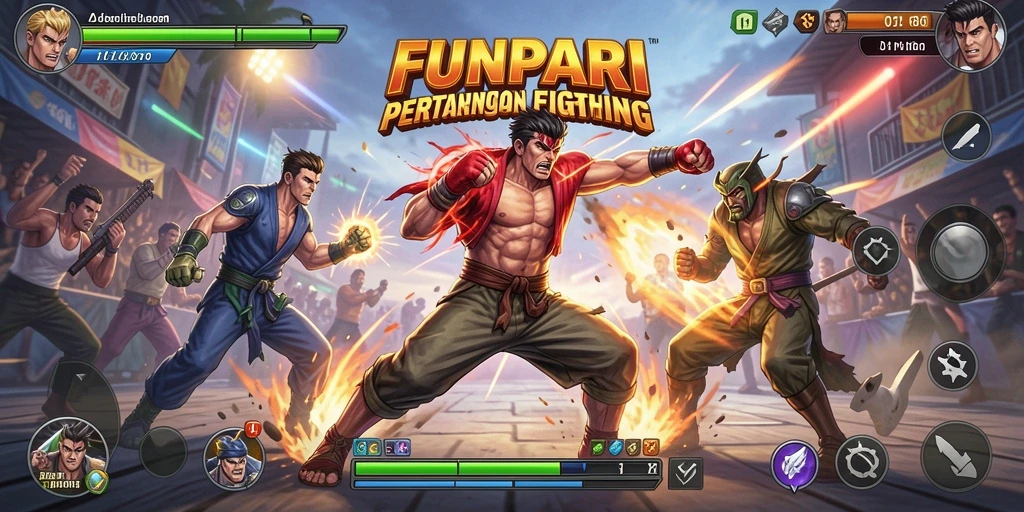 Screenshot dari game FUNPARI menunjukkan aksi pertarungan yang intens dan seru.