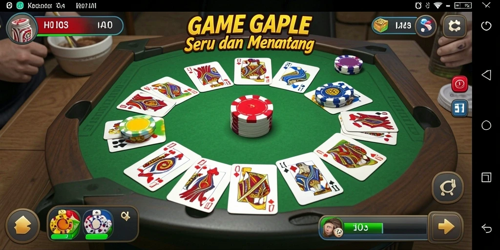 Tampilan gameplay HO3 yang menarik dan interaktif saat bermain Gaple.