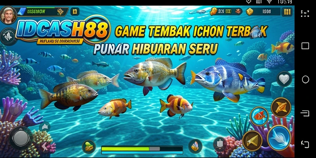 Screenshot gameplay IDCASH88 menampilkan aksi tembak ikan yang seru.