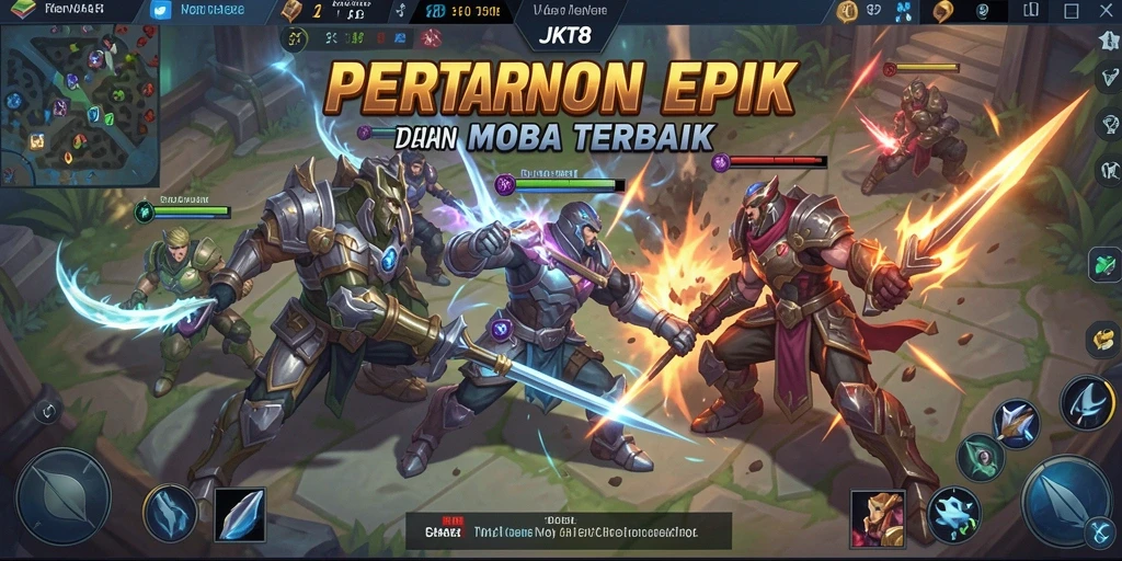 Screenshot menampilkan aksi pertarungan intens di JKT8 MOBA.
