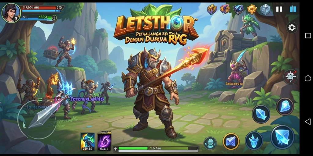 Screenshot utama LETSTHOR menampilkan aksi pertarungan yang mendebarkan dalam dunia RPG.