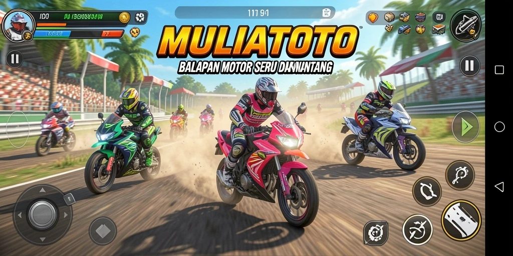 Tampilan seru dari gameplay balapan motor di MULIATOTO.