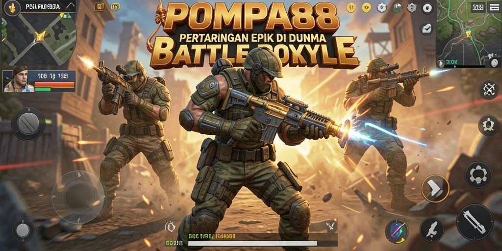Tangkapan layar gameplay POMPA88 dalam aksi pertarungan Battle Royale.