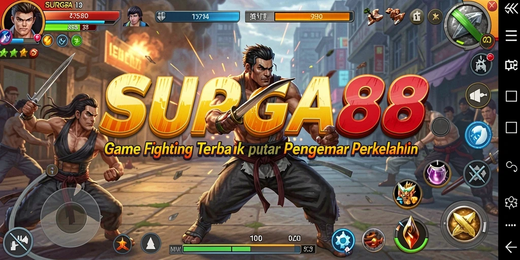 Tangkapan layar menampilkan pertarungan seru di SURGA88 dengan karakter yang dinamis.