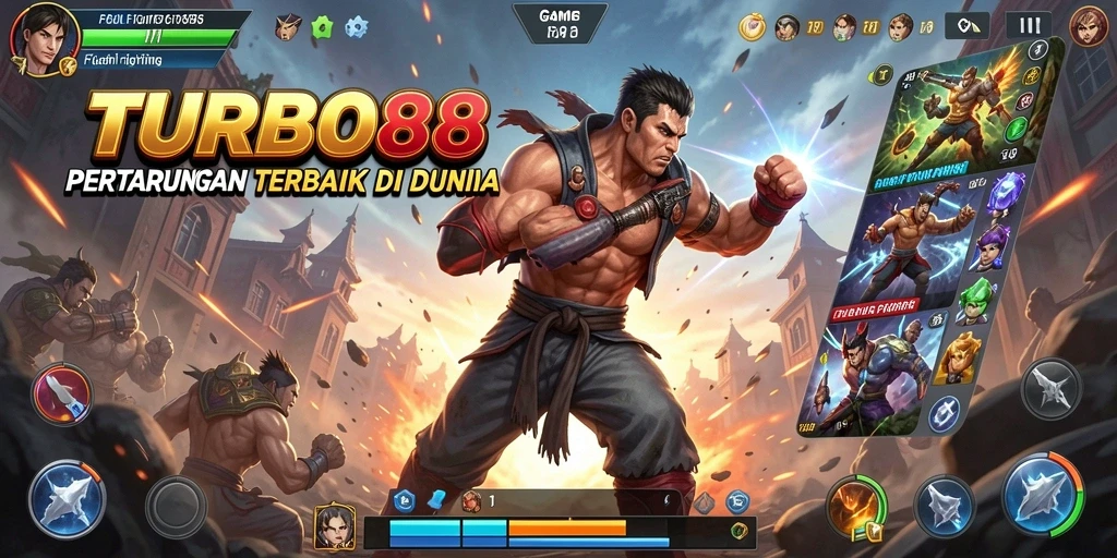 Tampilan aksi mendebarkan dalam TURBO88 saat karakter bertarung.