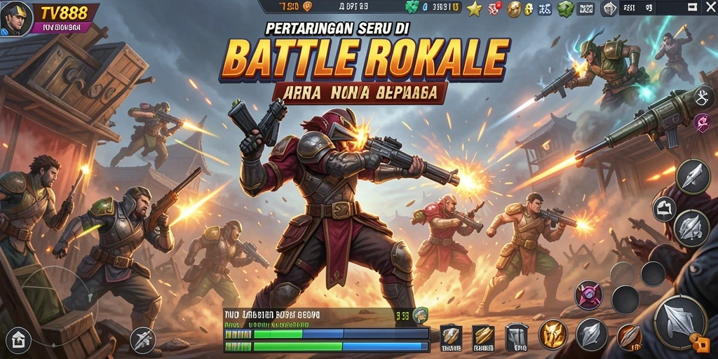 Tampilan gameplay TV888 yang mendebarkan dalam pertempuran Battle Royale.