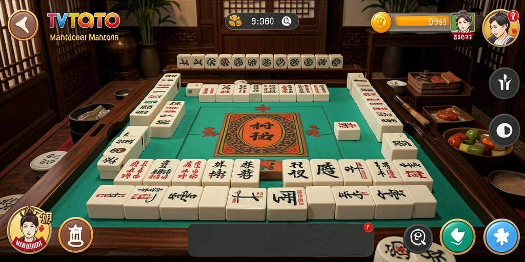 Tampilan gameplay seru dalam TVTOTO dengan ubin Mahjong berwarna-warni.